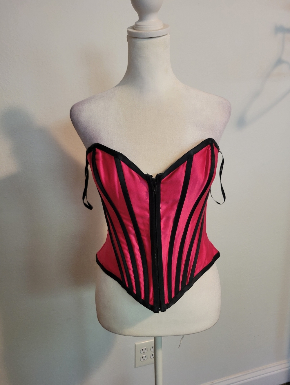 Hot Pink Satin Corset Top with Black Trim